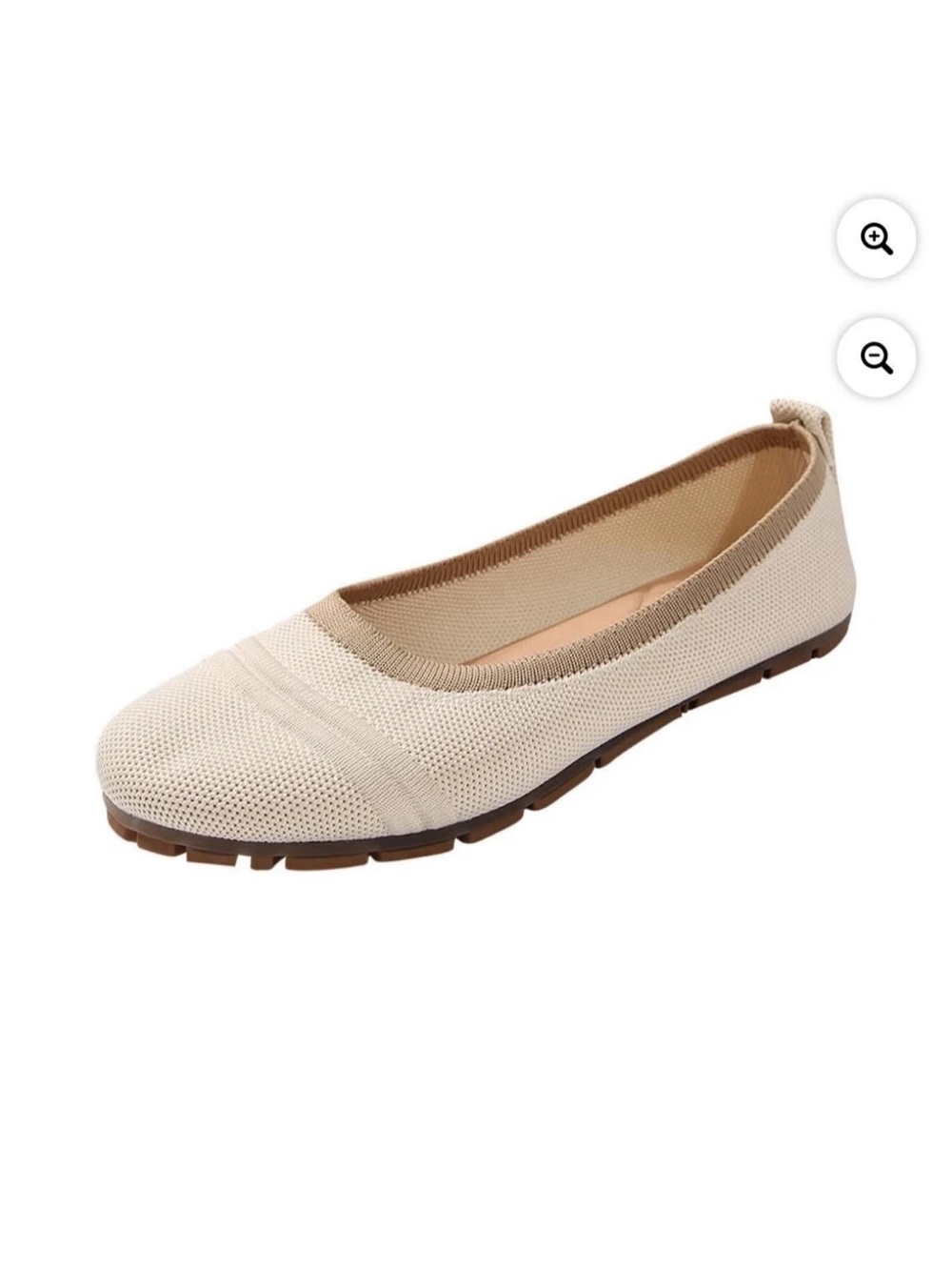 Women's Beige Knit Ballet Flats Slip On Rubber Sole Comfort